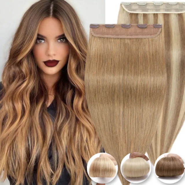One Piece 100% Real Clip in Remy Human Hair Extensions 3/4Full Head Weft Caramel