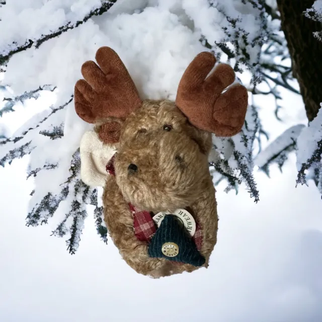 Boyds Bears Christmas Angel  Moose Plush Ornament 7" Corduroy Tree Plaid Bow
