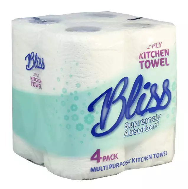 24 Bliss Kitchen Rolls Towel 10m Per Roll 2 Ply White Strong & Absorbent OFFER