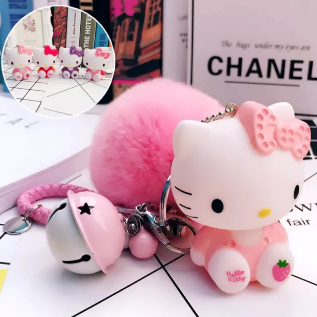 Cat Keychain Pom Pom Bag Car Key Ring Cartoon Fur Ball Chain Women Gift