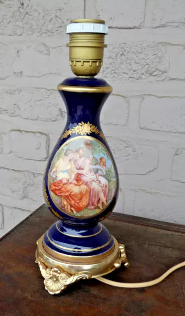 Vintage cobalt blue limoges porcelain decor table lamp victorian scene