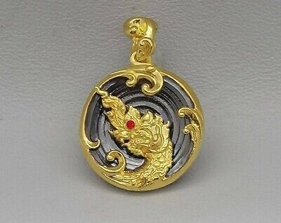 Naga Pendant Gold Plated Talisman Dragon Deity Thai Buddha Amulet