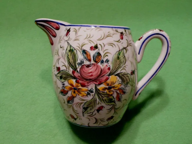 Portuguese art pottery creamer / small pitcher. DERUTA style flowers Vintage