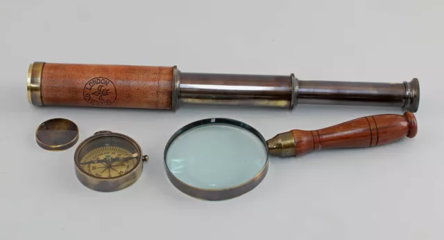 9977568 Decorative Nautikset Telescope Magnifying Glass Compass in Box New