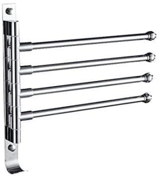 304 Stainless Steel Swivel Towel Bar 4-Arm Bathroom Swing Hanger Towel Silver