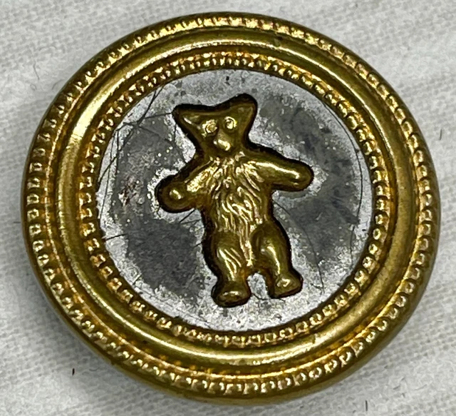 Antique Teddy Roosevelt Bear Button Button 7/8" silver brass w shank Sewing