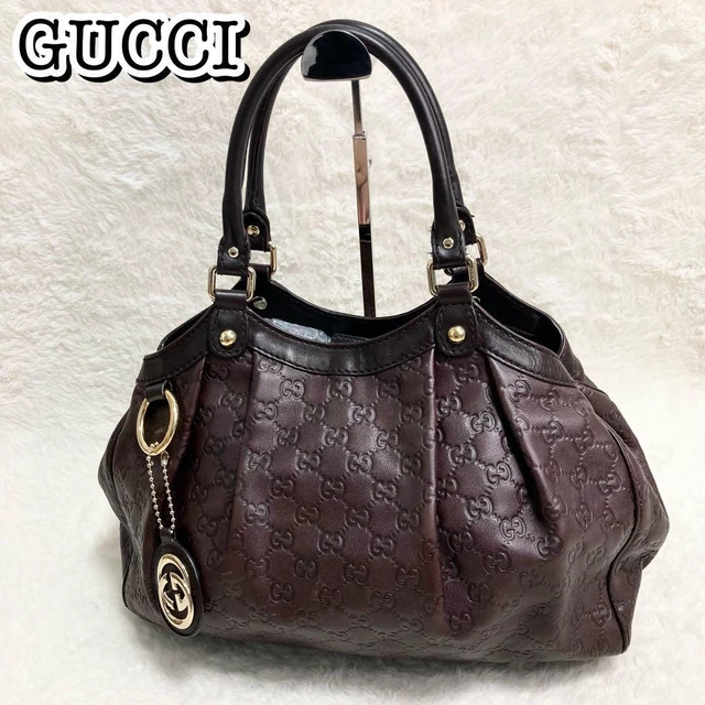 Gucci GG Ssima Sukey Tote Bag GG Logo Charm Leather Dark Brown G8174 Gucci GG Ssima Sukey Tote Bag GG Logo Charm Leather Dark Brown G8174