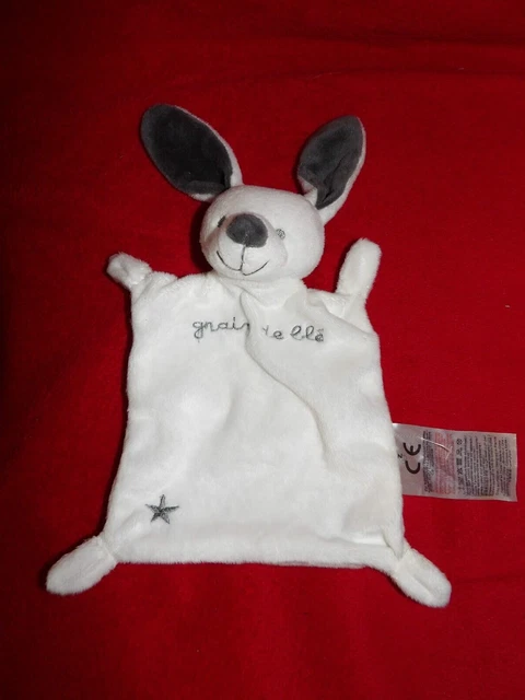 Doudou Plat Lapin  Blanc  Intérieur Oreille Gris Grain de Blé Zannier Neuf