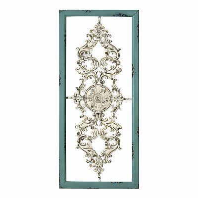 Distressed Turquoise Scroll Panel Hanging Interior Wall Art Home Decor