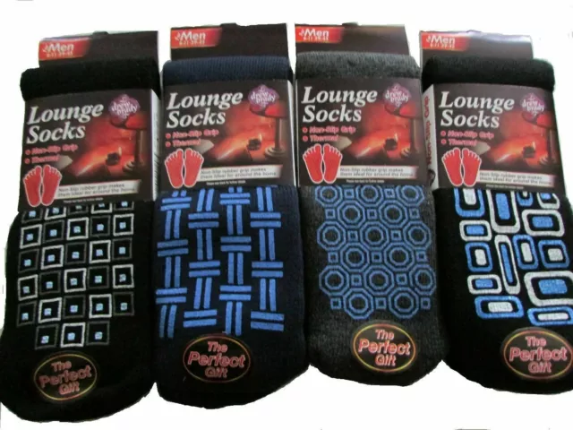 4 x Mens Lounge Socks - Thick Non Slip Rubber Grip Thermal Fleece Bed Slipper
