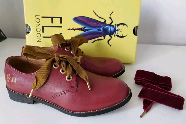 NEW FLY LONDON DWELL04FLY Wine 100 Leather Flat Lace Up Shoes Size EU 37 UK 4 40.00 PicClick UK