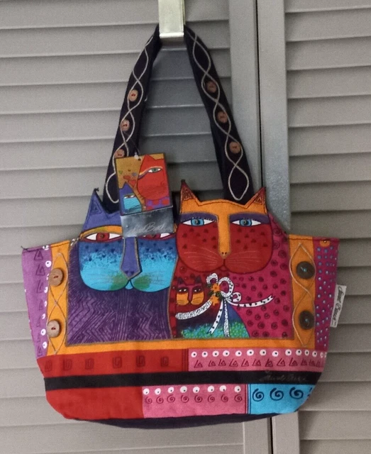 LAUREL BURCH Cat Feline New with tags TOTE 15X9X5 Zip close & pockets inside