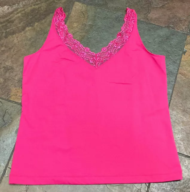 422 CHICO'S Size 2 (14/16) Pink Lace Neckline Adjustable Strap Camisole Cami #04