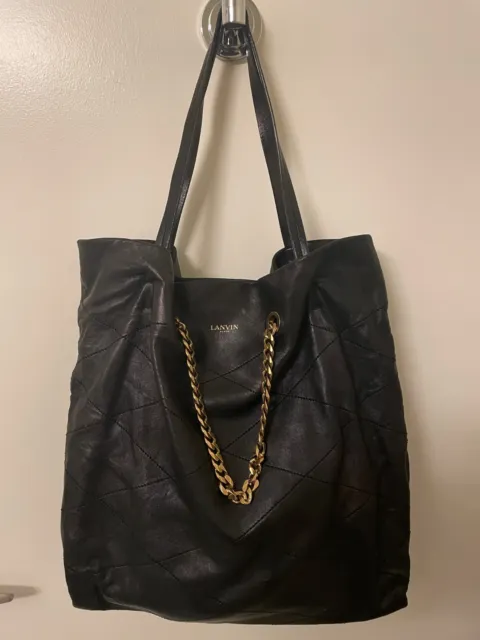 Lanvin Lambskin Carry Me Tote Bag - Black w/ Gold Chain Handles