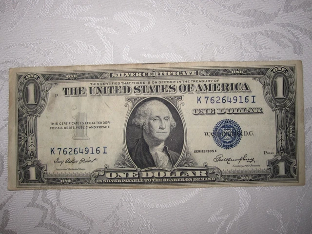 1935-E One Dollar Silver Certificate  $1.00 U.s. Bill  - Blue Seal