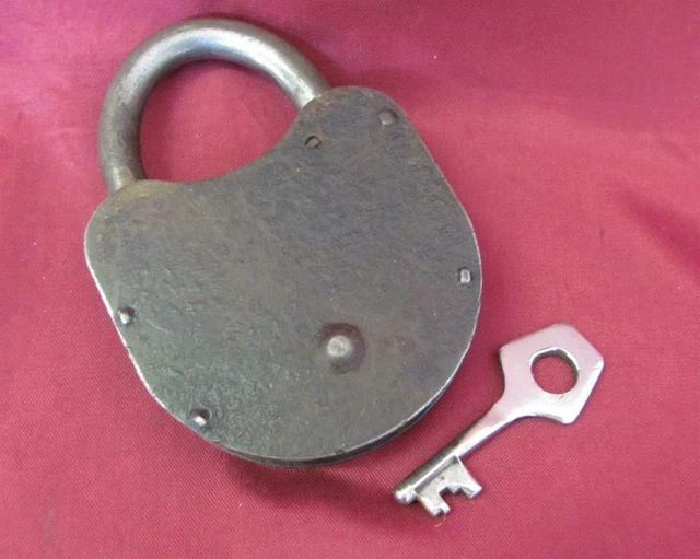 19C. Antique Large Iron Padlock And Key For Door Gate 3