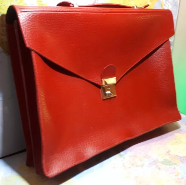 Sacoche Porte Document en Cuir Rouge " BRUNEAU " Cartable Serviette professeur