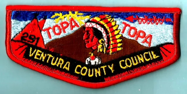 OA Lodge 291-s TOPA TOPA 1980s red bdr Ventura County Council Boy Scout flap CA