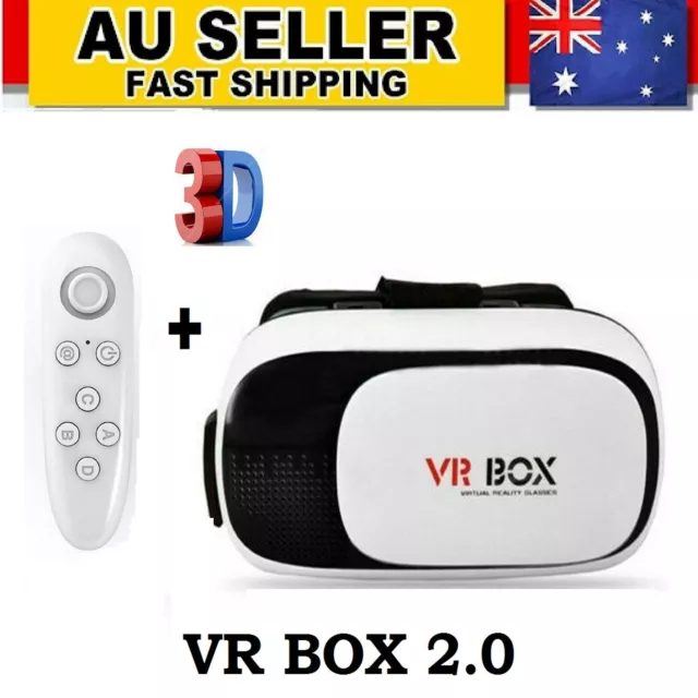 New Virtual Reality Headset 3D Google Glasses VR Box 2.0 Remote Control AUS
