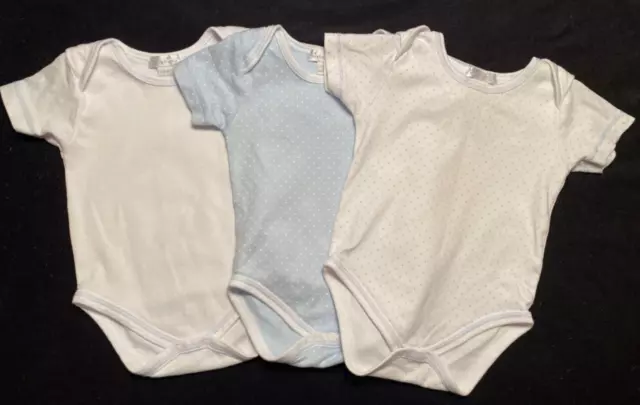 Baby boys KISSY KISSY Bodysuit Set of 3 White Blue Dots 3-6m Onepiece Pima Lot