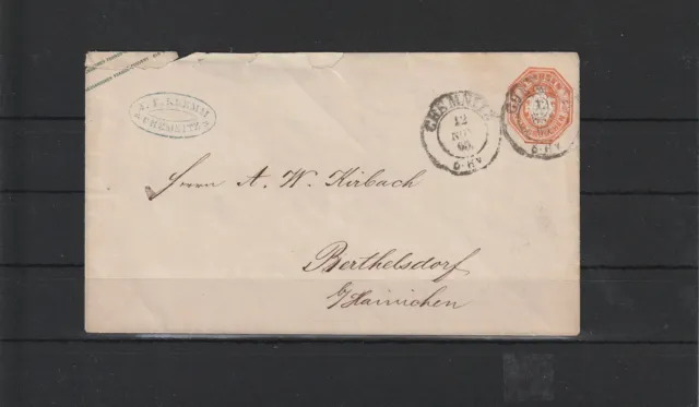 Sachsen Ganzsache Brief Chemnitz nach Berthelsdorf b. Hainichen, 1865