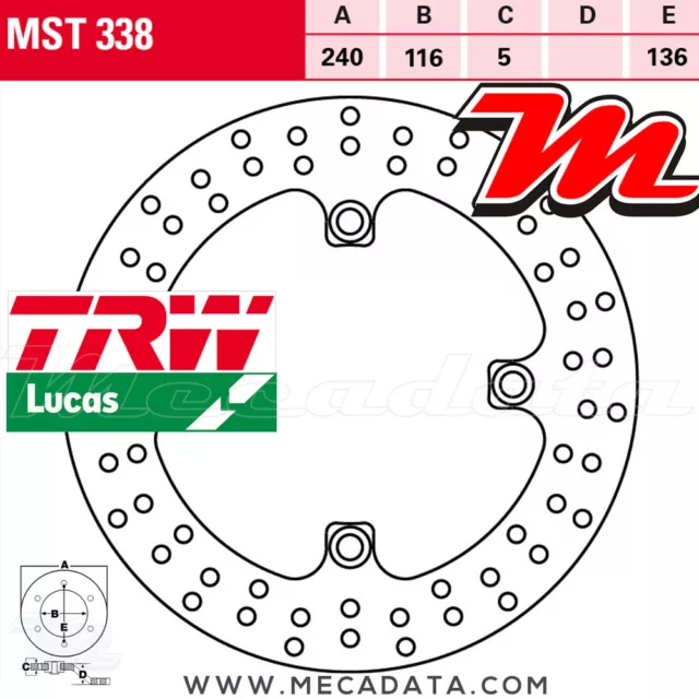 Disque de frein Arrière TRW Lucas MST 338 Honda CBF 500 (PC39) 2007