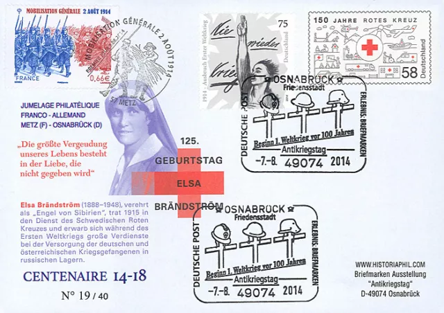 FDC FRANCE-GERMANY "100 years Great War 1914-1918 / 150 years Red Cross" 2014