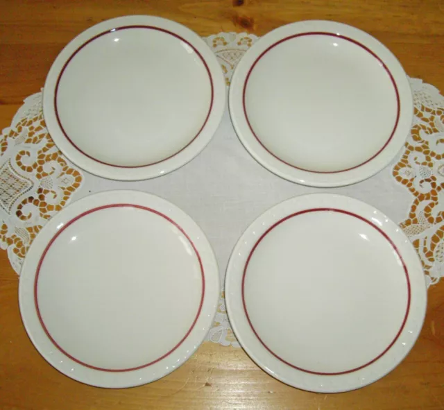 Vintage Syracuse China RESTAURANT Red Stripe 6 1/4" Plates ~ Set of 4 ~