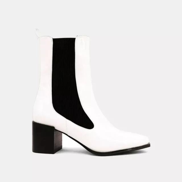 NWT Zella White 60s Chelsea Style Bootie Heeled Boots Womens Size 6