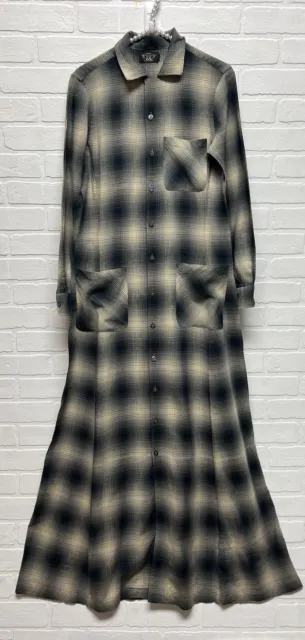 Ralph Lauren RRL Double RL Womens Maxi Dress Shirt Dress Sz XS/S Plaid TALL!
