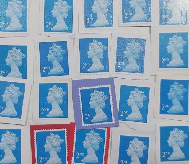 1000 x Royal Mail Blue 2nd Class Unfranked Security Stamps On Paper