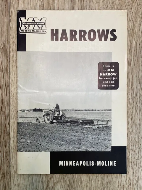 Vintage Minneapolis Moline Harrows Foldout Brochure USA Lithograph Booklet