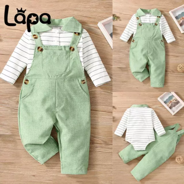 Toddler Baby Boy Long Sleeved Stripe Tops Casual Holiday Overalls Dungarees 2PCS