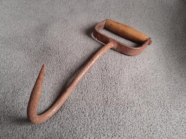 Antique Farm Primitive Hay Hook Hand Tool Iron With Wood Handle