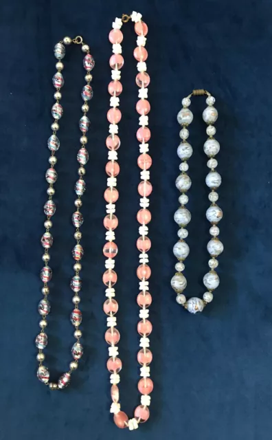 Lot 3 x vintage 1930s - 50s Czech & Murano art glass bead necklaces