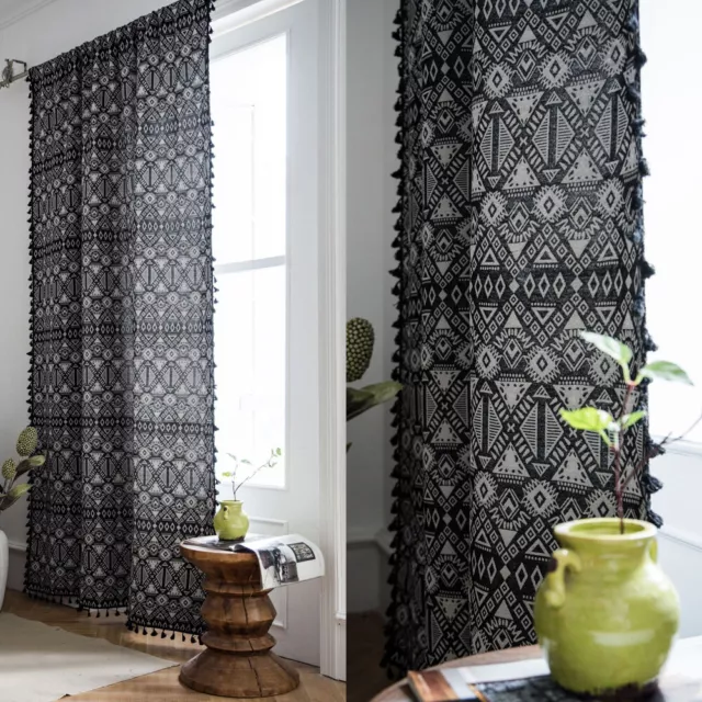 Boho Print Curtain For Living Room Tassel Curtain Window Treatment Drape Decor