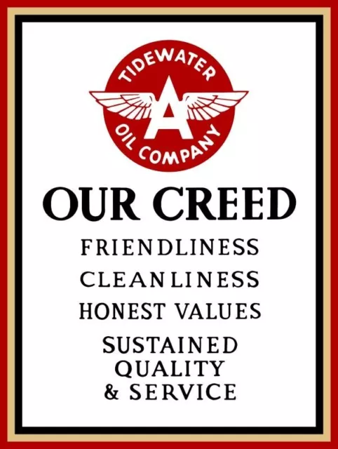 Tidewater Oil Co. Flying A - Svc. Creed New Metal Sign: 12 x 16 - Free Shipping