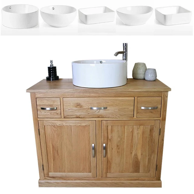 BATHROOM VANITY UNIT in Solid Oak Single Sink Ceramic Basin Tap