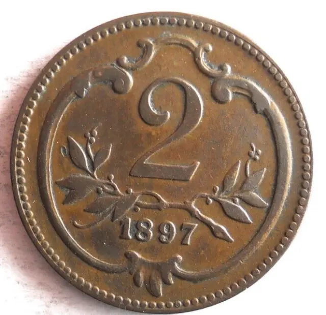 1897 AUSTRIA 2 HELLER - Excellent Coin - FREE SHIP - Austria-Hungary Bin #2