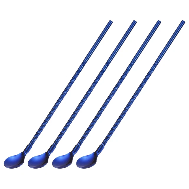 4Pcs 8.6" Stainless Steel Spoons Straws Reusable Twist Handle Spoon, Blue