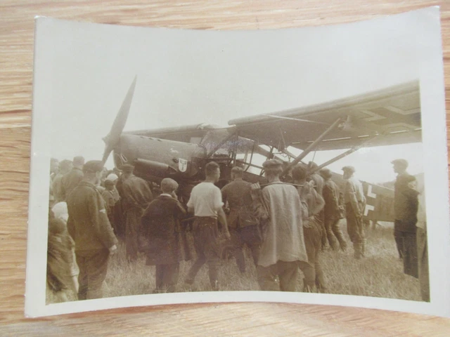 Altes Foto Flugzeug Fieseler Storch Fi 156 mit Staffelwappen 2. WK