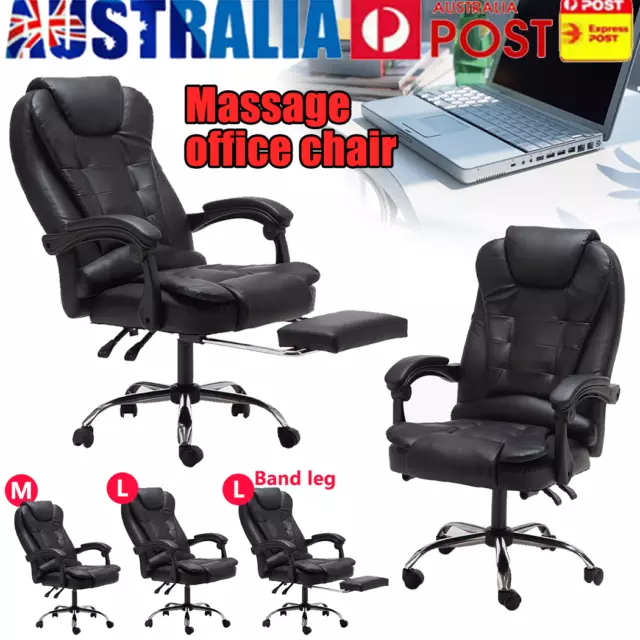 2 Point Massage Office Chair Executive Gaming Racing Seat PU Leather Footrest