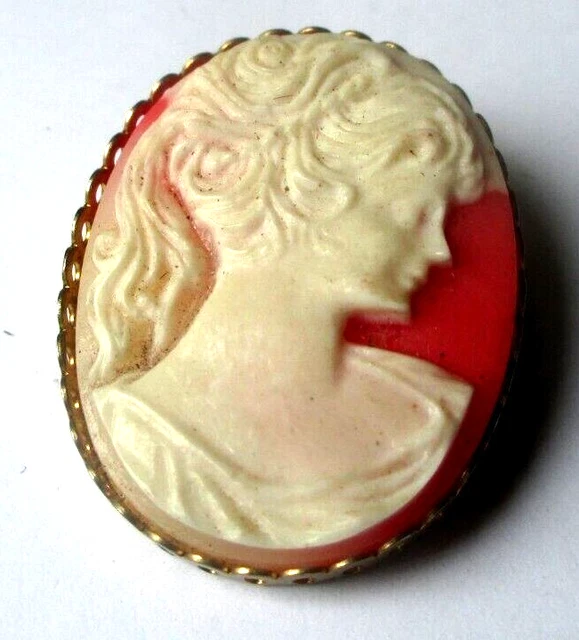 Broche Vintage Camée Noir Et Or - Buste Femme, Déco Rétro - Occasion