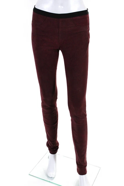 Helmut Lang Womens Suede Mid Rise Skinny Leg Pants Red Size 4