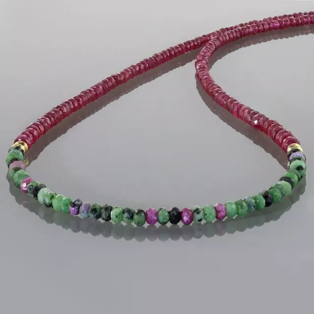 Natural A+ Ruby Zoisite & Red Ruby Faceted Rondelle Gemstone Beaded Necklace 18" 3