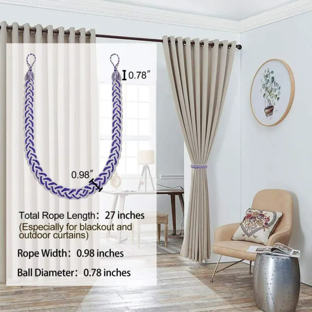 2 Pack Curtain Purple Tie Back for Window Drapes Holdbacks Handmade Braided Rope