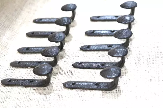 10 Rustic Coat Hooks Cast Iron Wall Mount Hat Hook Towel Railroad Spikes Bath