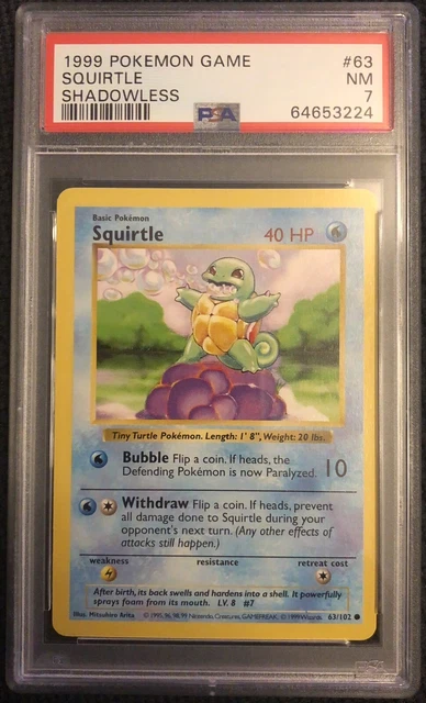 Pokemon Squirtle Base Set Shadowless PSA 7 1999 Mint OBO 63/102 English Game