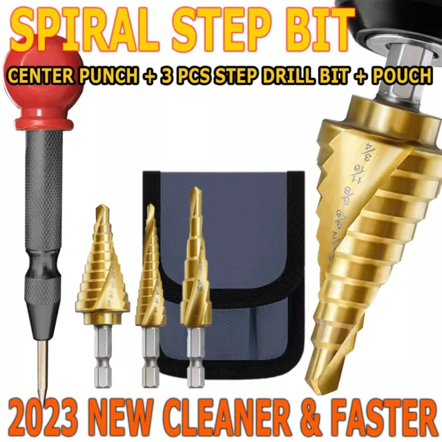 4Pcs Spiral Metal Spiral Step Drill Bit Set HSS Multiple Hole 28 Sizes w/ Case