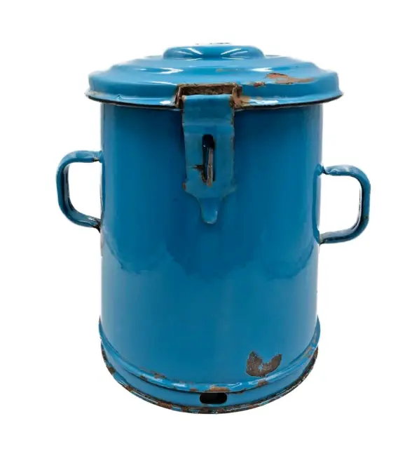 Vintage Blue Enamelware Goulash Jar Pot with Lid Hungarian Reuzelpot Emaille HTF
